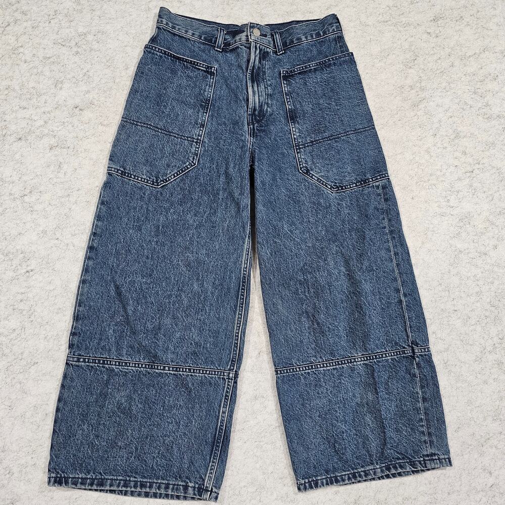 Everlane Jeans Gardener High Rise Wide Leg Crop Jeans Utility Pockets Blue Sz 29
